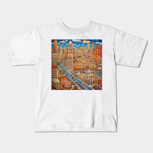 Road Through Urban Folk Art Cityscape Kids T-Shirt